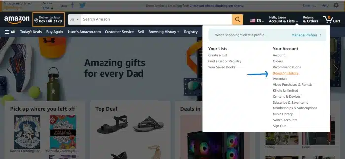 Screenshot of Amazon homepage. Showing how to find a blog niche.