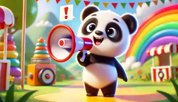 A panda using a megaphone to get noticed. 