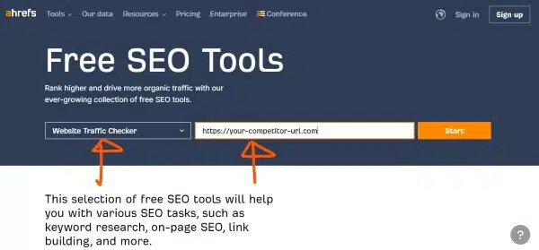 Ahrefs free website traffic checker tool for your photography blog.