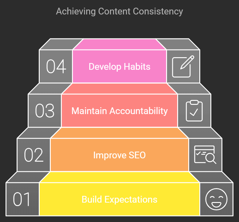 Staircase diagram on achieving blogging consistency for new bloggers